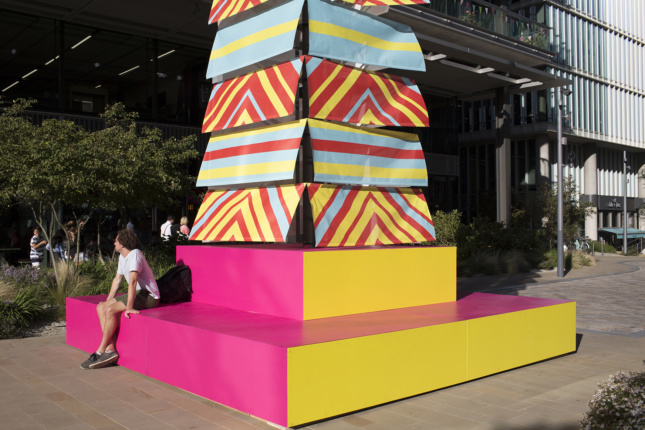 A billowing pyramid made of fabric, on the street for the London Design Festival
