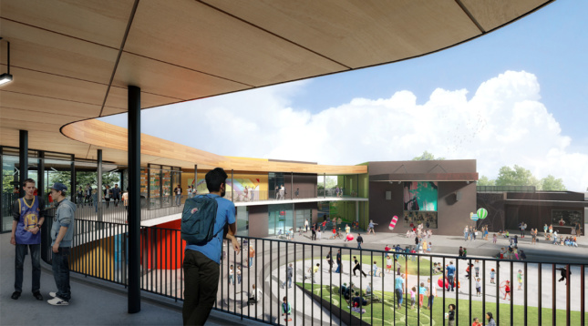 Inside a youth center looking towards the courtyard in east palo alto