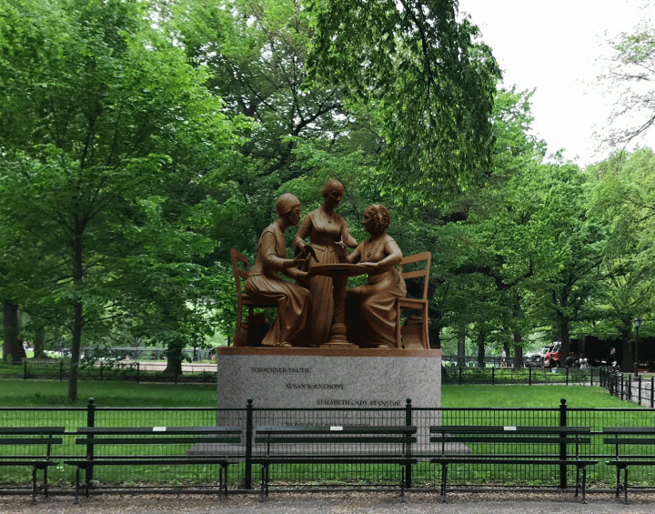 Rendering of Central Park statue with three women