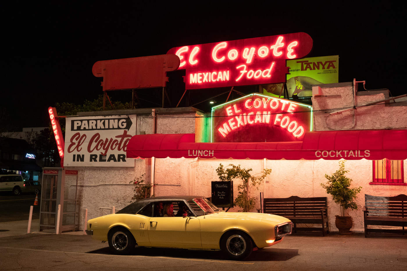 A Mexican restaurant covered in neon lights in a still from Once Upon a Time in Hollywood