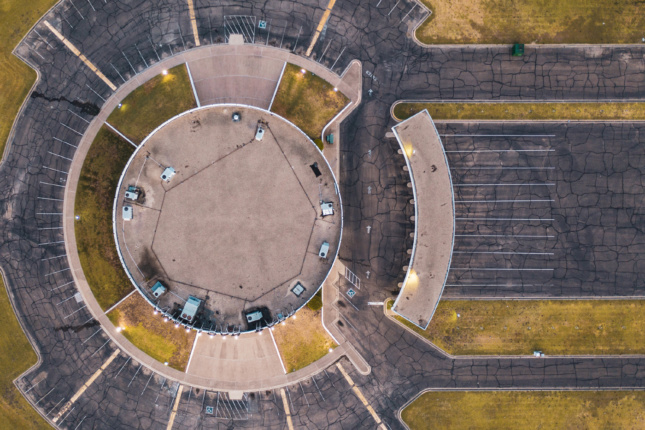 Overhead photo of a round building