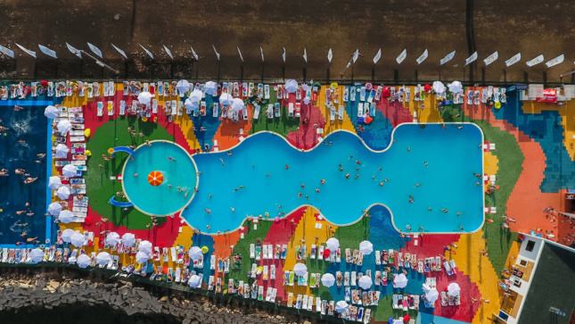 Aerial photo of a colorful pool