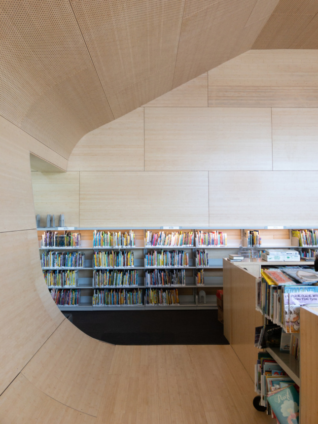 Interior of a reading space with bamboo canopy