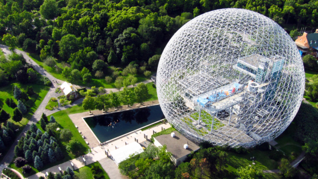 Aerial image of a giant geodesic dome