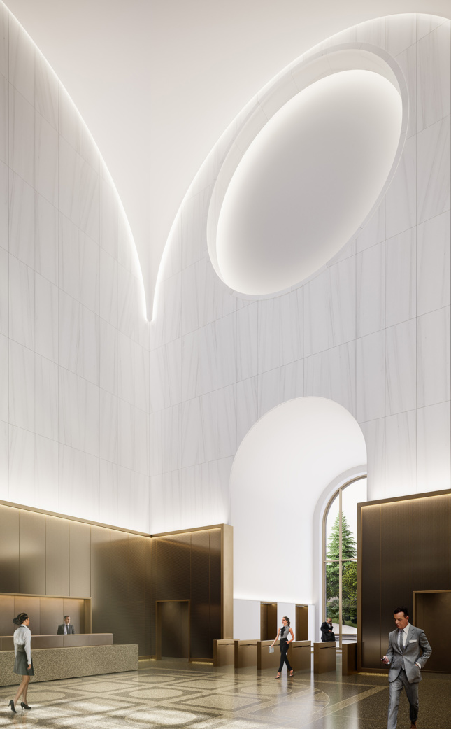 A white disk shows through the top of a wall, with light accenting its edges and the edges of the arcs above