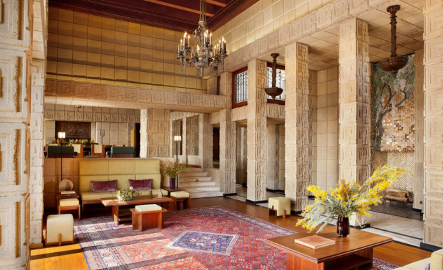 Interior of L.A. mansion by Frank Lloyd Wright