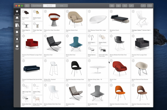 A 3D render of a red chair being manipulated in an application window.