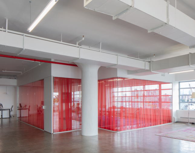 semi-translucent, colored curtains in a open-plan office