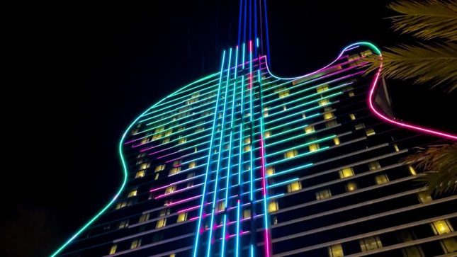Up close shot of light installation on the Hard Hotel guitar hotel