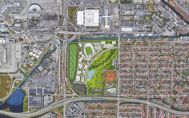 Aerial of site plan for Freedom Park in Miami