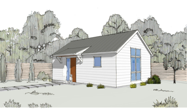 Rendering of a one bedroom gabled tiny home