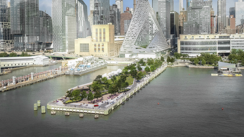 Rendering of a pier jutting out into the Hudson River