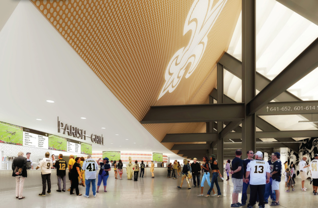 Interior rendering of food hall inside the Superdome