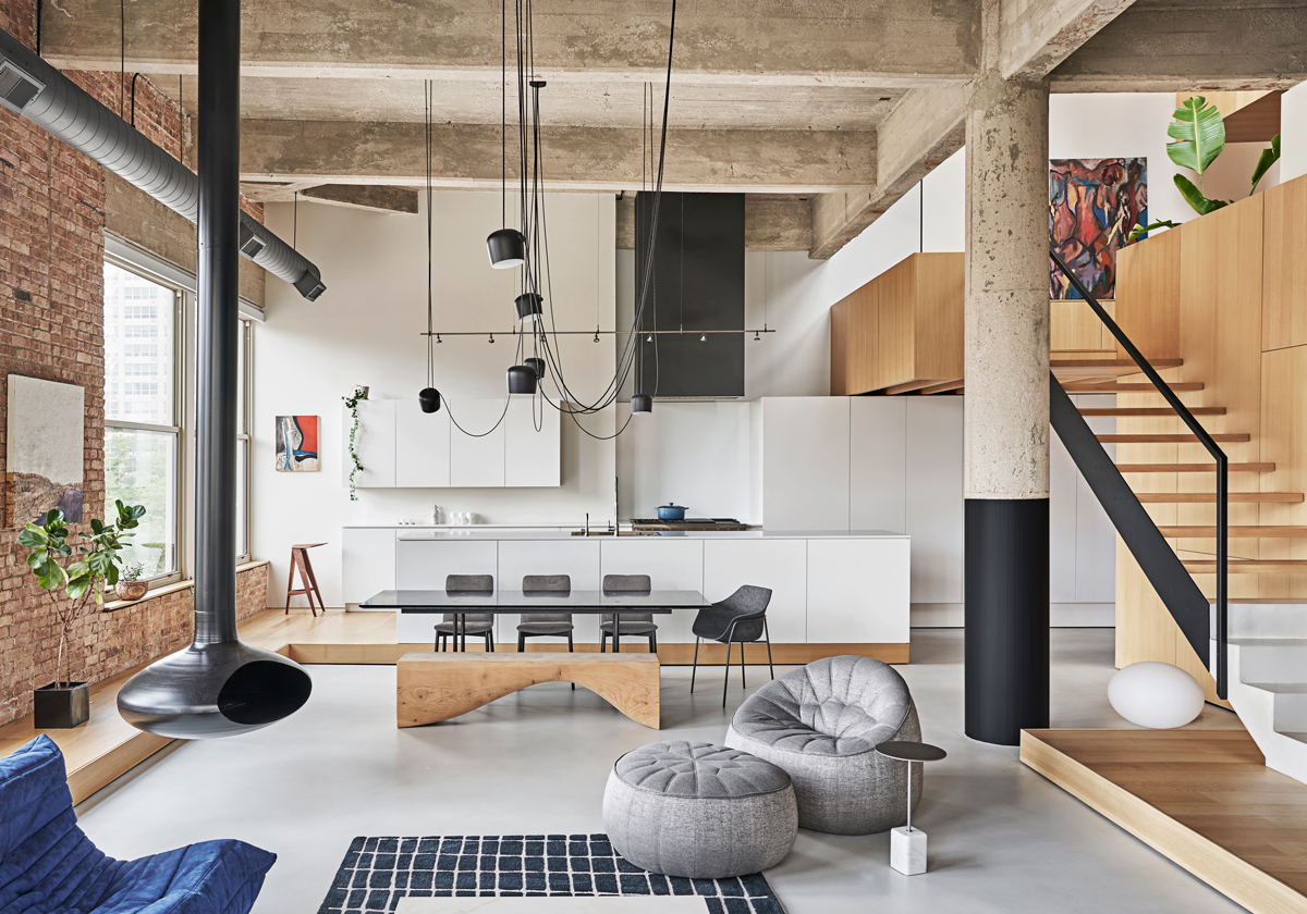 Furniture inside of a loft-converted apartment