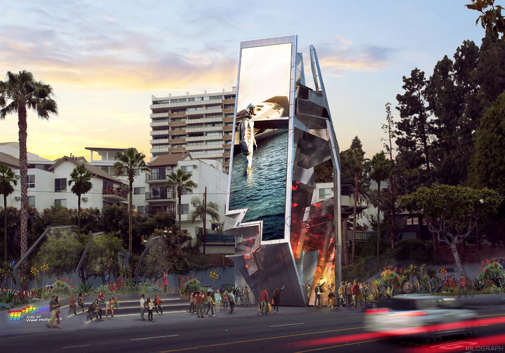 Rendering of a tall digital billboard in Los Angeles