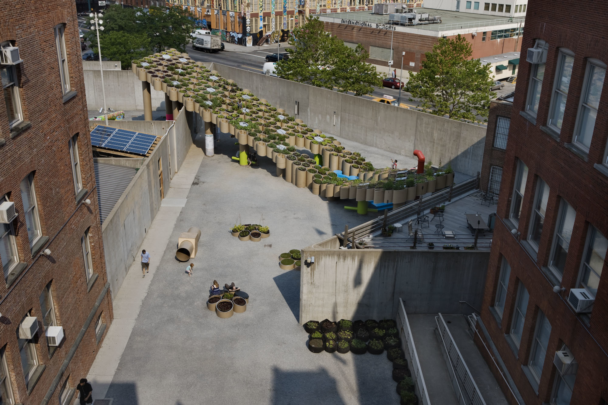 Aerial photo of the MoMA PS1 courtyard for the young architects program