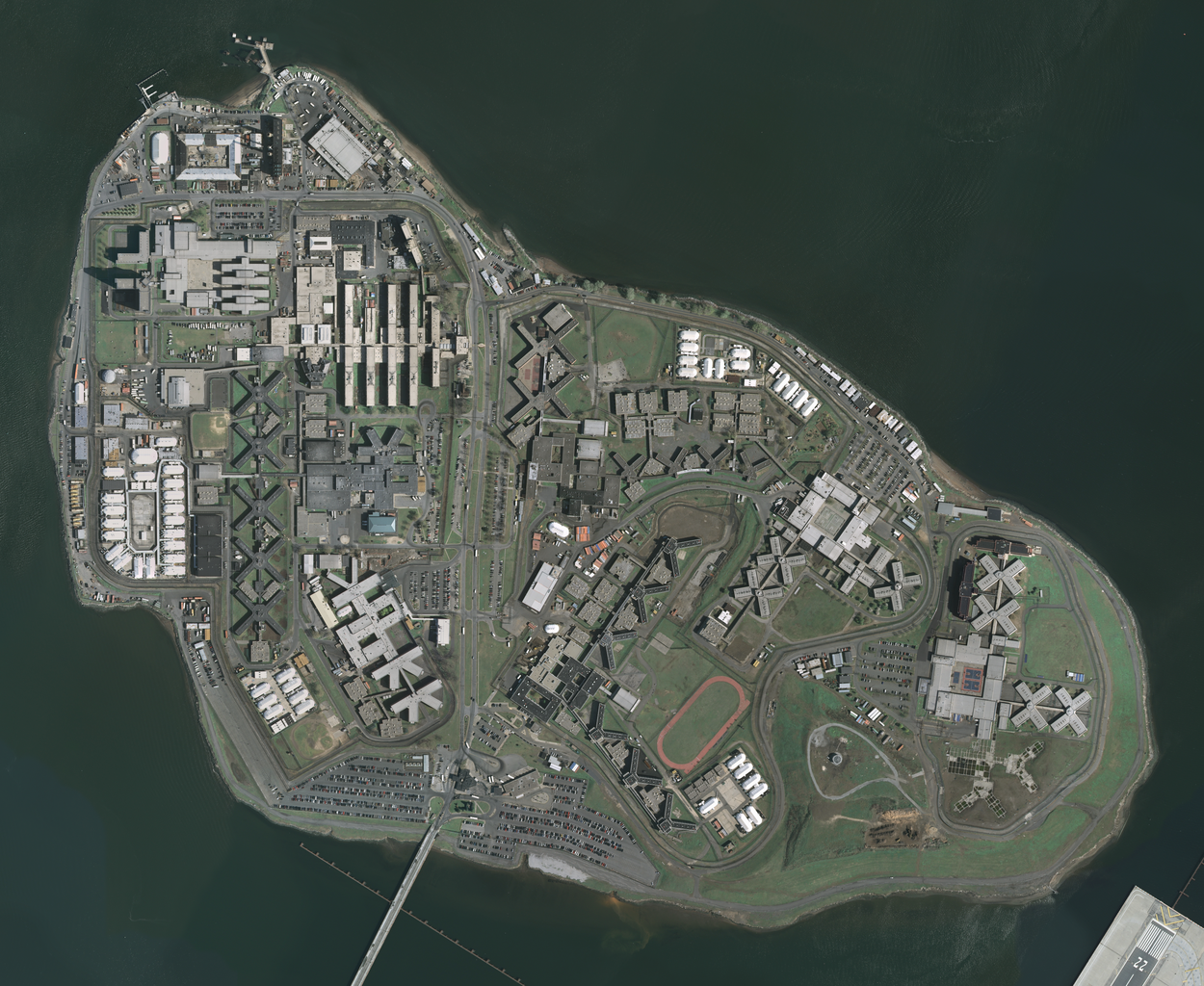 An aerial view of Rikers Island in New York City