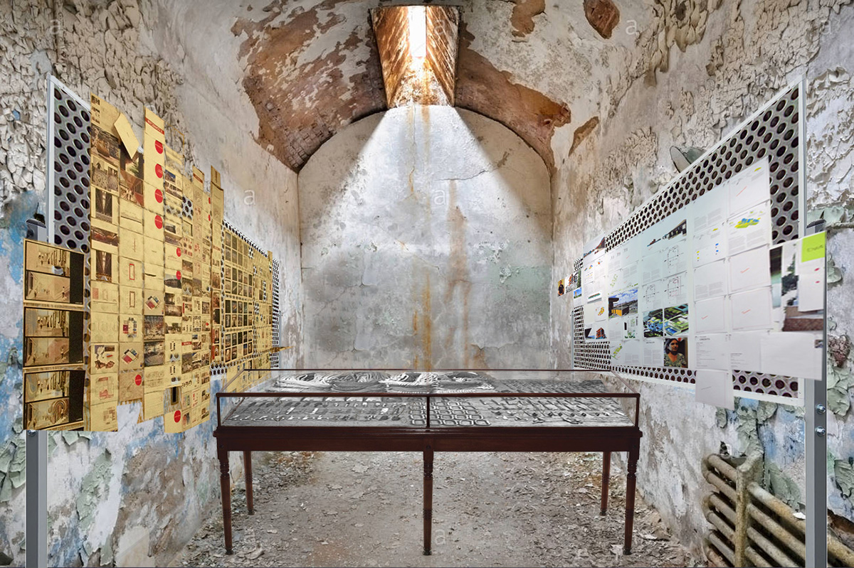 a prison cell in the eastern state penitentiary houses an art installation