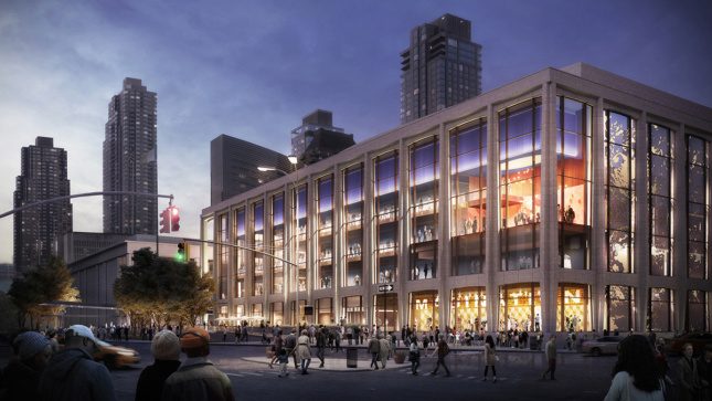 A rendering of the corner of Lincoln Center lit up.