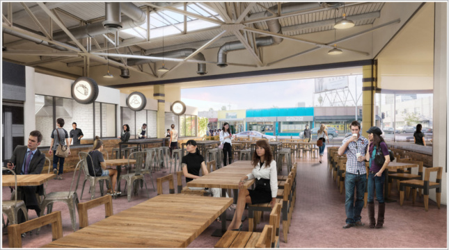 Interior rendering of a food hall