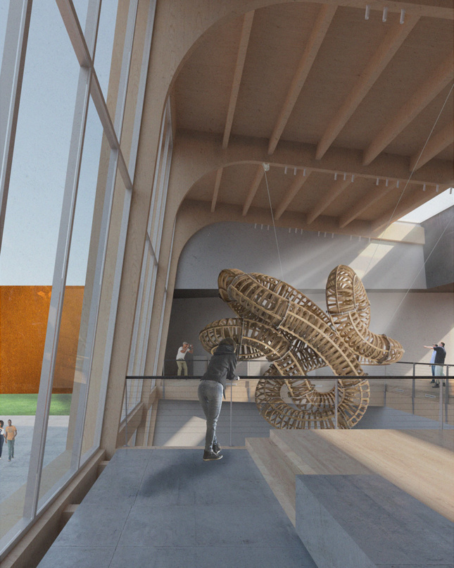a digital rendering of a museum gallery