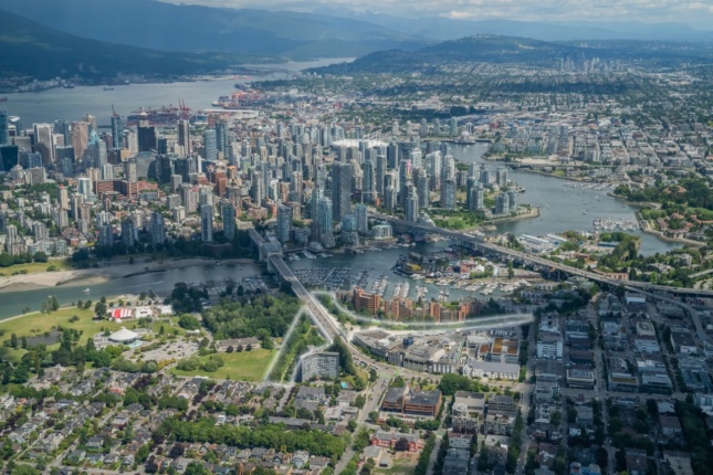 An aerial view of vancouver showing a plot of land that is to soon be developed
