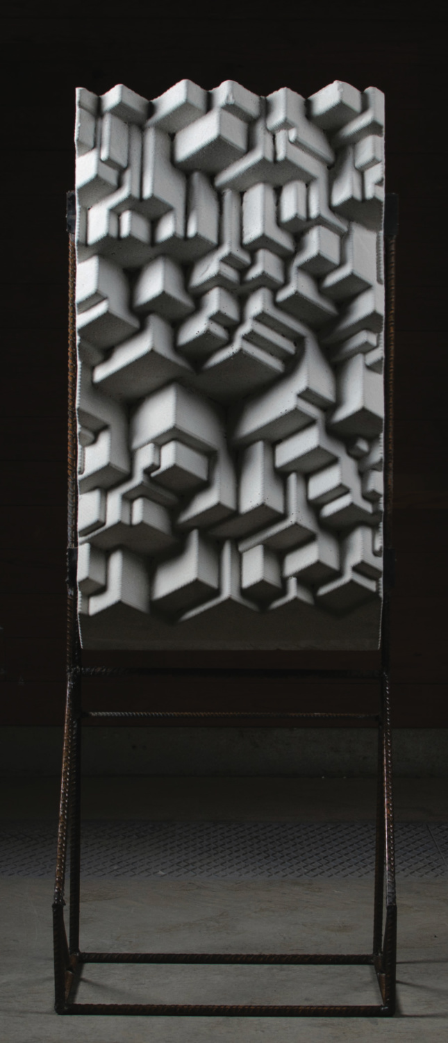 A concrete panel held in a steel framework