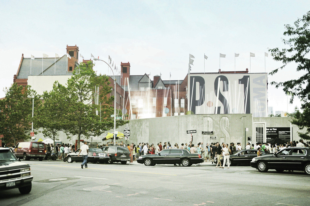 Exterior frontage of a museum with a MoMA PS1 sign out front