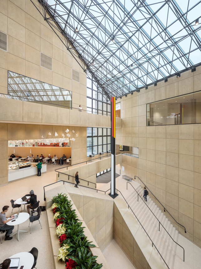 Interior shot of light-filled, multi-story atrium
