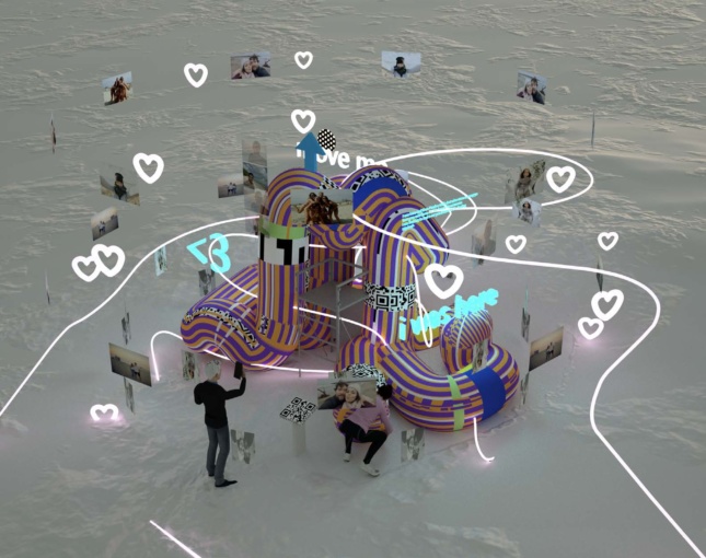 Rendering of a pavilion composed entirely of foam noodles