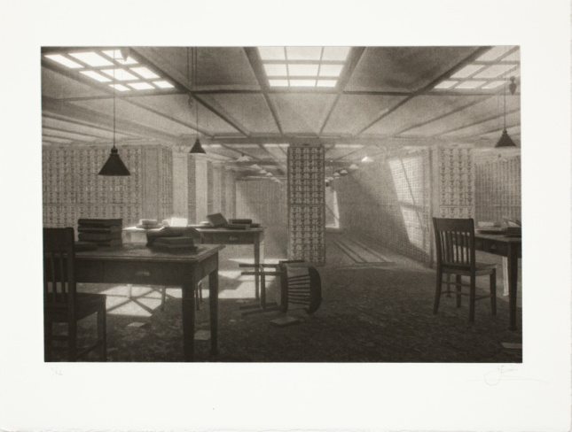 A derelict office, a photo on display at Peter Freeman
