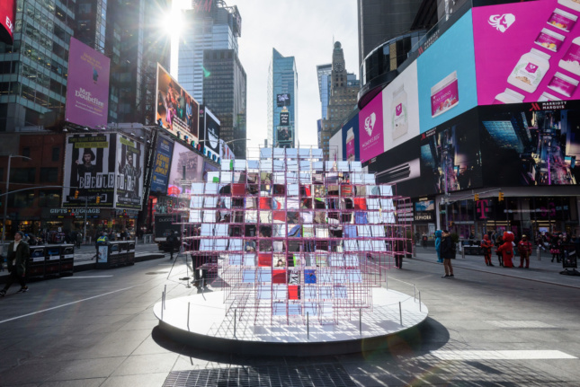 Mirrored Heart Sculpture in Times Square