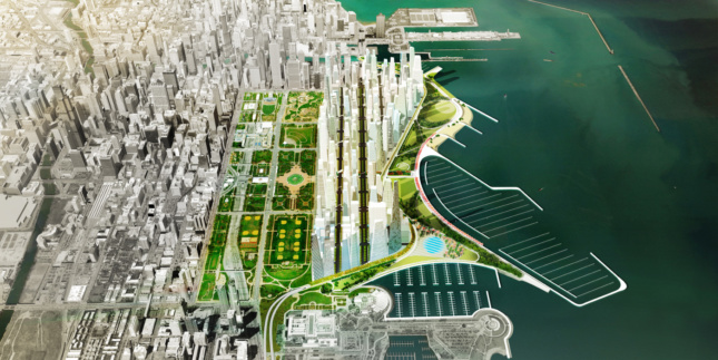 Aerial diagram of the Chicago waterfront