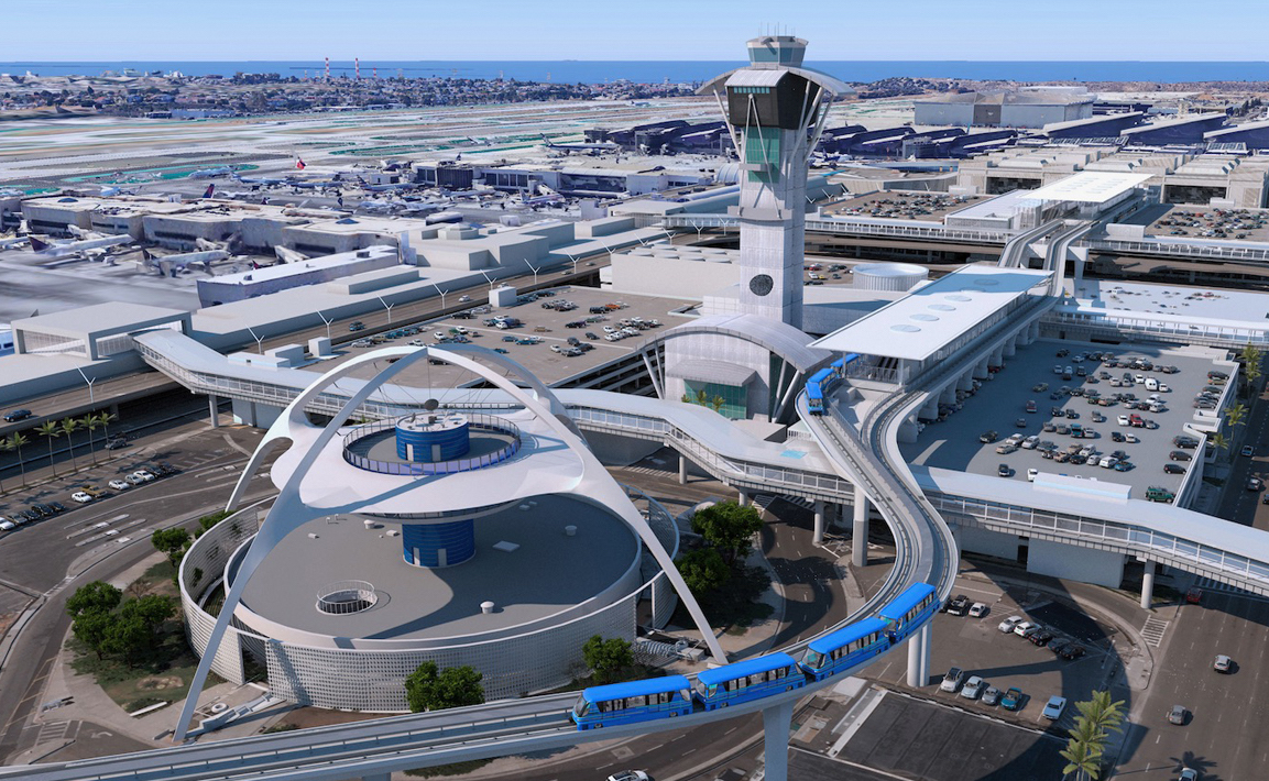 Aerial rendering of the Los Angeles International Airport, presented at TECH+