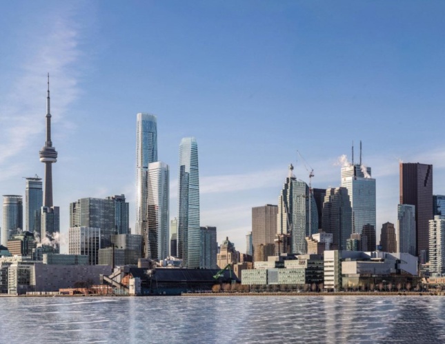 Rendering of three new towers on Toronto skyline next to CN Tower