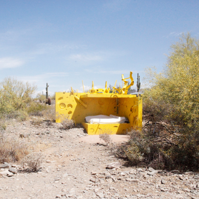 A yellow structure in the desert