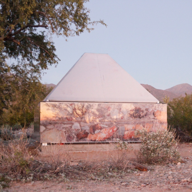 Photo of a structure built in the desert at Taliesin