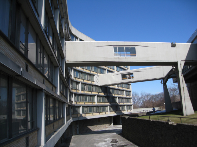 Sky bridges connecting to a lengthy dormitory