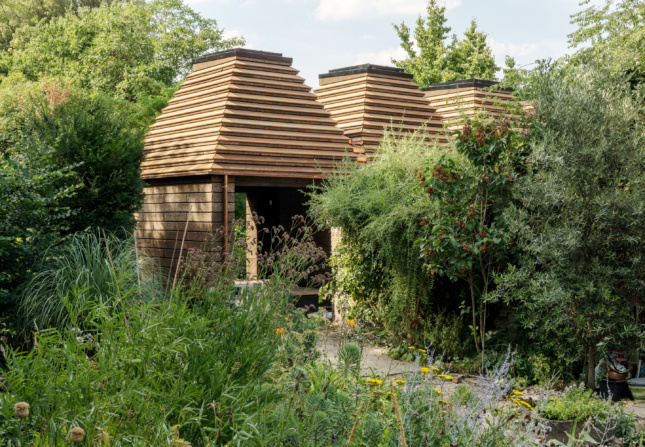 Image of the Cork House surrounded by vegetation 