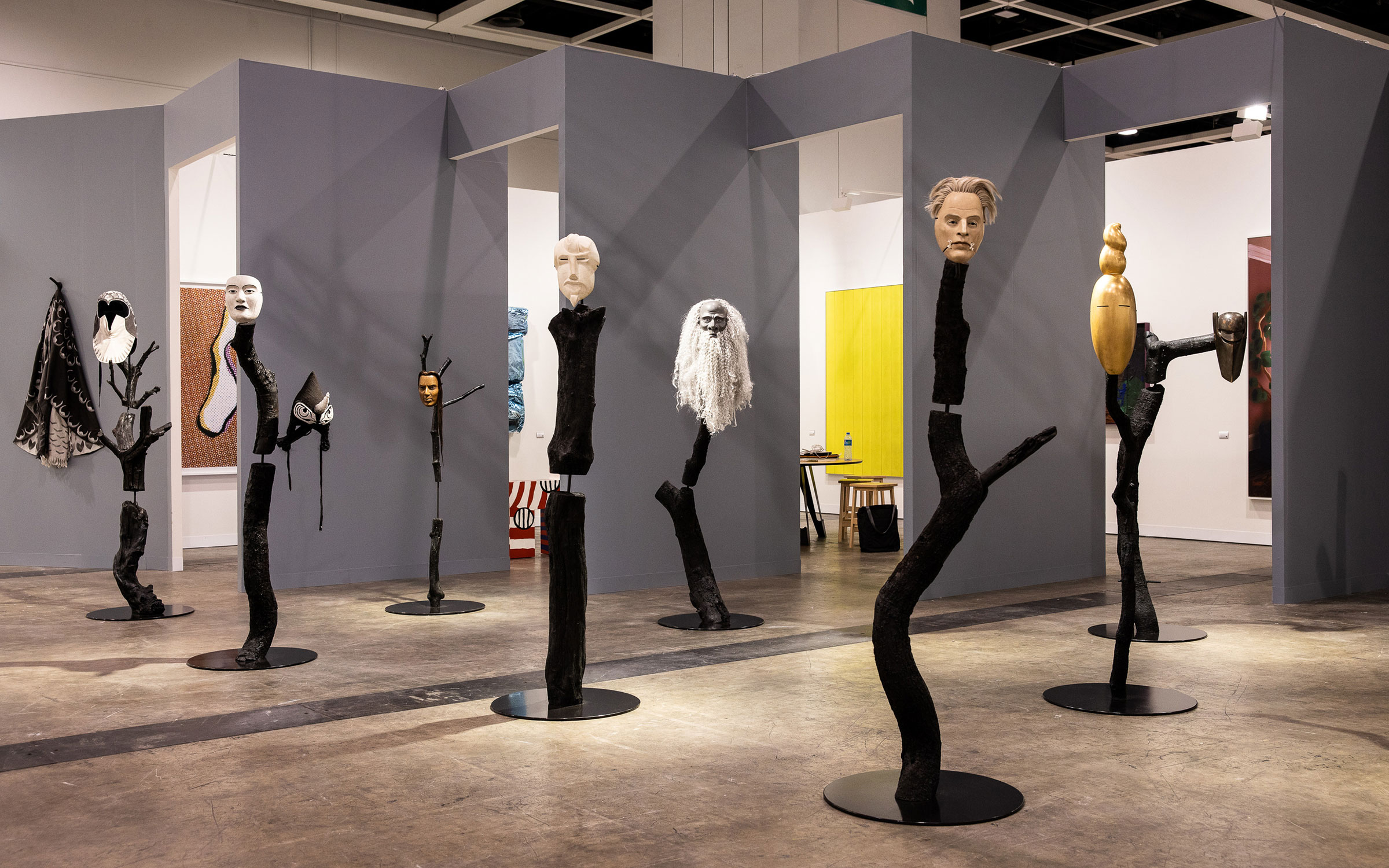 Eight sculptures in a room on display for Art Basel Hong Kong