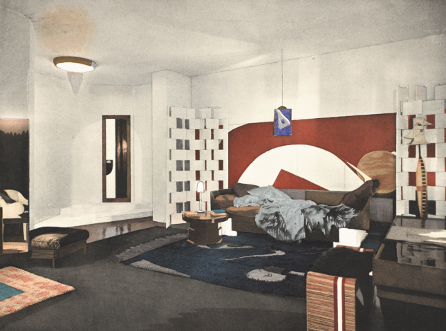 Drawing of an Eileen Grey-designed bedroom