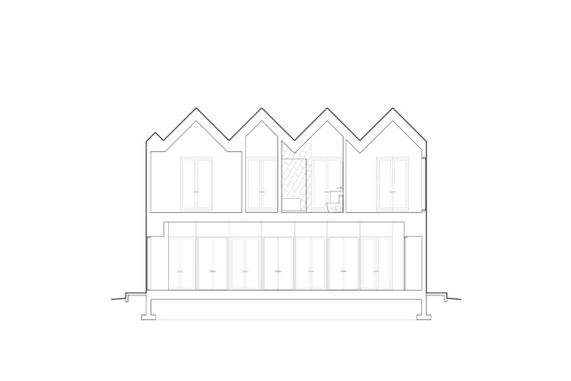 Side drawing of a house with peaked roof