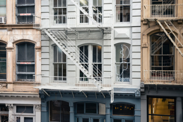 The exterior of a cast iron building in New York, home of the new Hem showroom