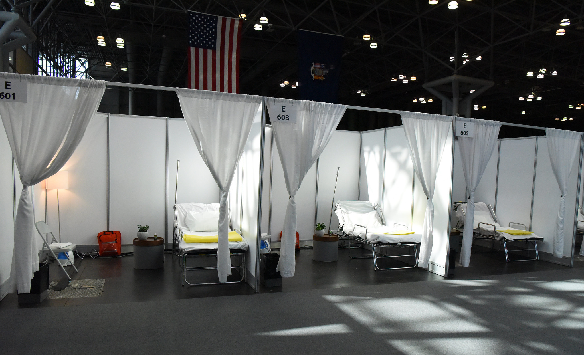 a makeshift coronavirus hospital room in the converted Jacob Javits convention center