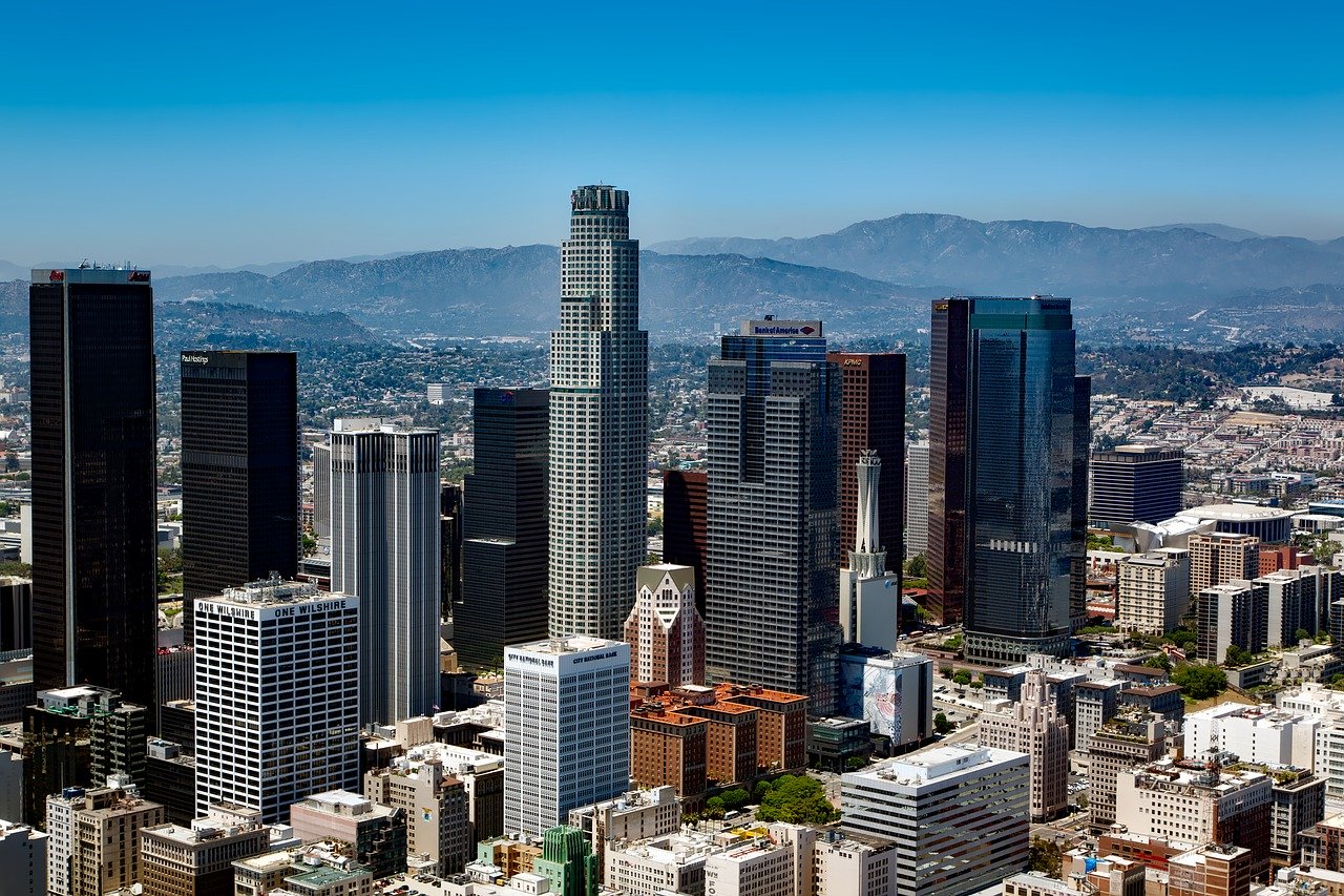 Los Angeles skyline against mountain backdrop, where the AIA Conference 2020 was to be held