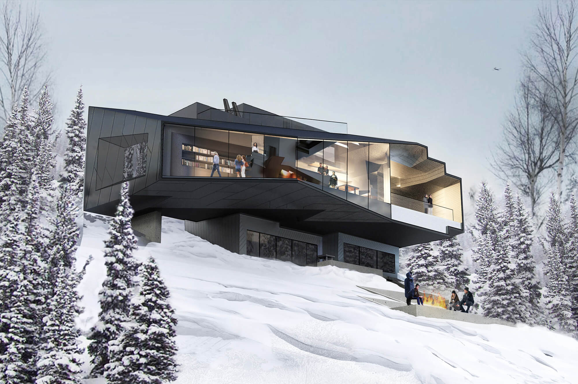 Home on snowy slope with trees atop Summit Powder Mountain