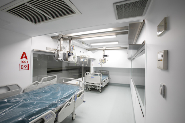 the inside of a container-based intensive care pod in italy