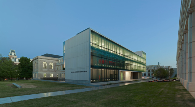 Exterior of a glass-fronted academic building