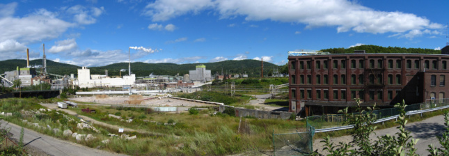 a panoramic view of a mill in Rumford, Maine