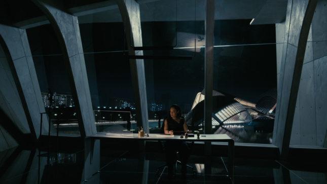 Dark interior space with large windows in Westworld